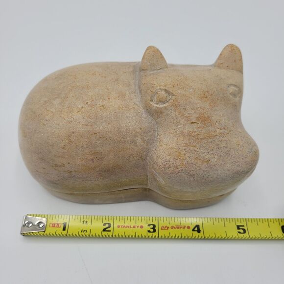 Hippo Carved Soapstone Trinket Box 5" Long - Picture 12 of 15